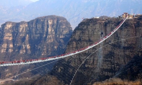 The Hongyagu glass bridge, which stretches 488 metres between two steep cliffs.