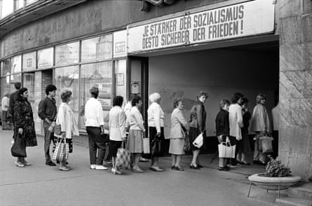 ‘The stronger socialism, the more secure peace’ … a queue at a greengrocer’s in Jena in 1987.