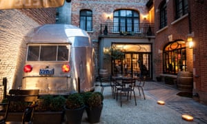 Airstream in courtyard of Brussels Vintage Hotel