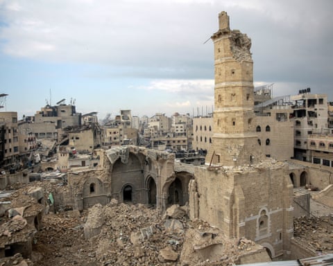 The bombed-out Great Mosque of Gaza, once a crusader church, in January 2024.