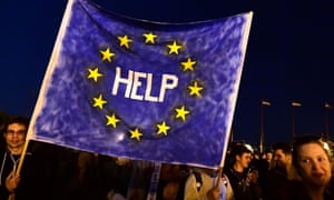 Protesters demonstrate against new legislation in Budapest on 10 April.