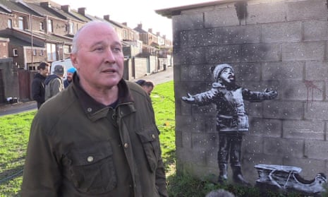 ‘Stressful’ ... Ian Lewis admires his unsolicited Banksy in Port Talbot 