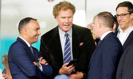 Leeds United minority shareholder Will Ferrell (centre) was in the stands for their game against Burnley.