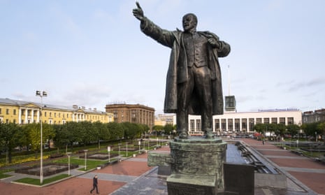A statue of Vladimir Lenin stands in front of the Finland Railway Station in St Petersburg, Russia. 