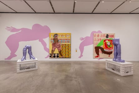 Installation view of Tschabalala Self: Out of Body, Institute of Contemporary Art/Boston, 2020