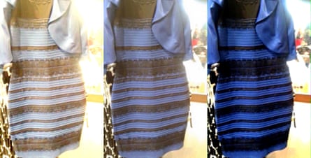 The original dress photo, with colour treatments that may help explain why people see different colours.