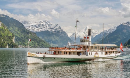 A paddle-wheel steamer on Lake Lucerne, Switzerland.