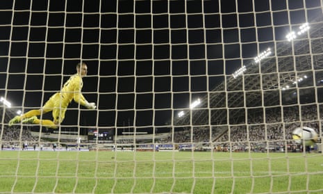 Dante Stipica of Hajduk Split is beaten by Gylfi Sigurdsson’s stunning 50-yards volley 13 seconds into the second half.