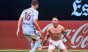 A bare-chested Iago Aspas celebrates his equaliser