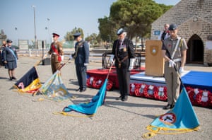 Members of the armed forces and veterans at RAF Akrotiri in Cyprus during a Remembrance Sunday service