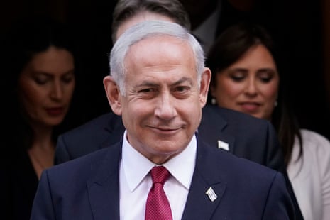 Benjamin Netanyahu leaving No 10 after talks with Rishi Sunak.