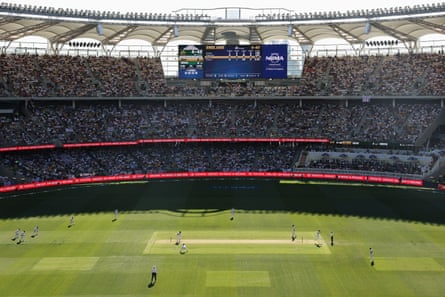 A general view of Australia batting during the first day of the first Ashes Test against Engla