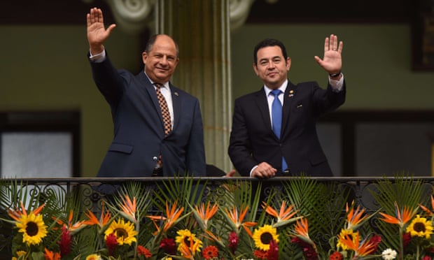 Guatemalan president Jimmy Morales, right, with his Costa Rican counterpart Luis Guillermo Solis.