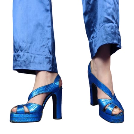 Vintage 1970s Terry De Havilland Blue Snakeskin Heels Platform Shoes