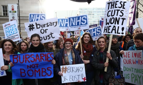 Student nurses and health workers demonstrating against government plans to scrap NHS bursaries earlier this year. 