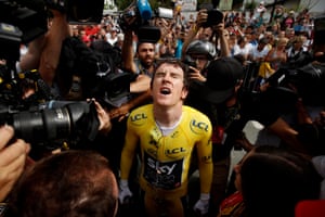 Geraint Thomas reacts following the penultimate stage of the Tour de France.