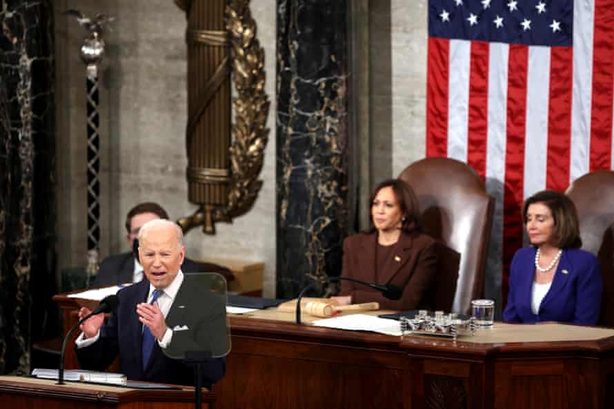 US President Joe Biden gives his State of the Union address during a joint session of Congress at the U.S. Capitol on March 01, 2022 in Washington, DC.