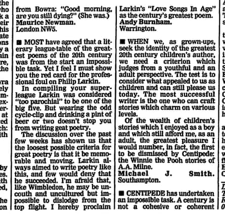Crop of the letter from the print edition of the Guardian