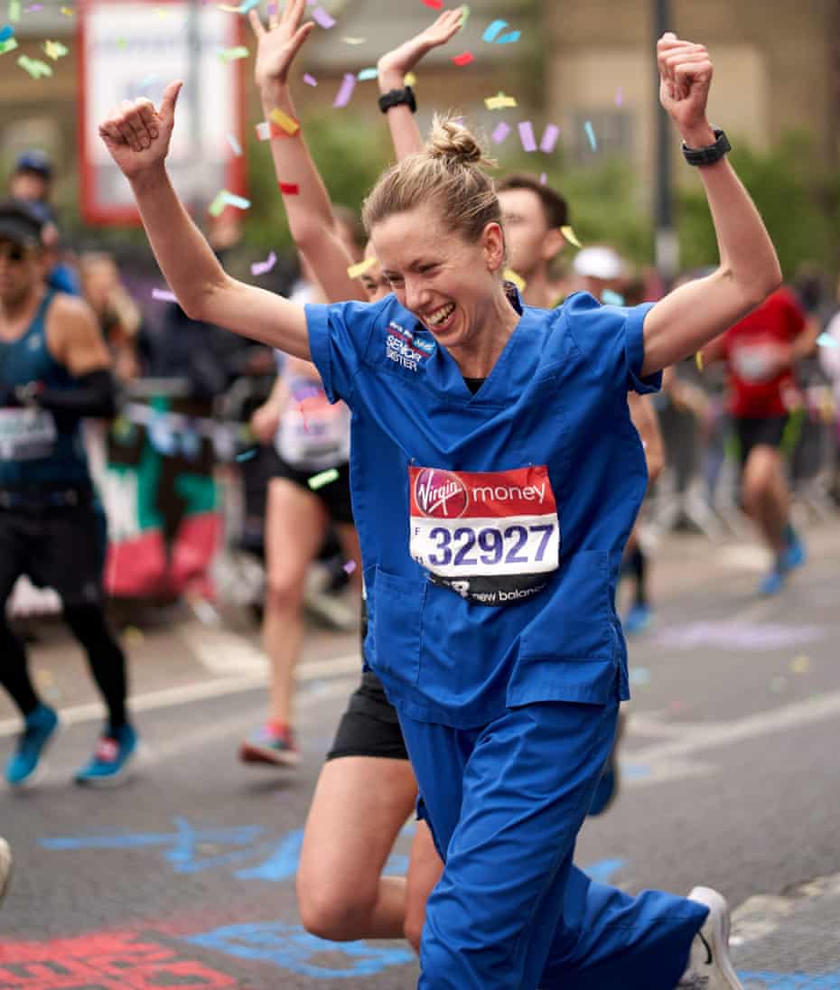 Jessica Anderson, whose 3:08.22 time didn’t count as record for running dressed as a nurse, according to Guinness World Records. 