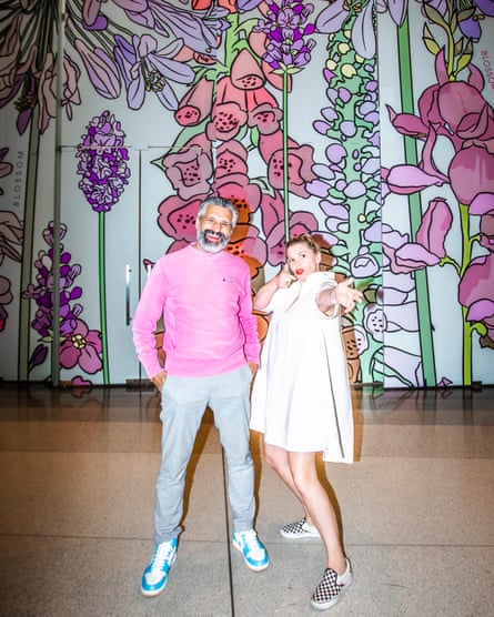Lee Baker and Catherine Borowski of Graphic Rewilding with one of their floral artworks.