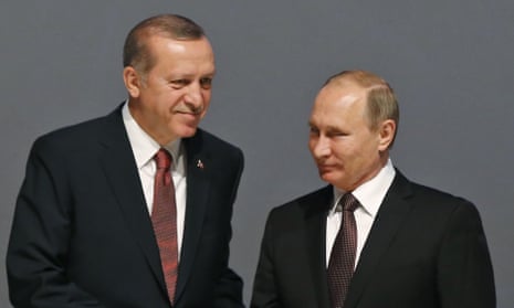 Turkey’s president, Recip Tayyip Erdoğan, with his Russian counterpart, Vladimir Putin. 