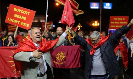 Supporters of the referendum boycott celebrate in Skopje