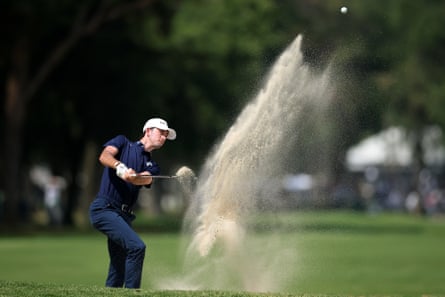 Elvis Smylie of Ripper GC plays a shot from a bunker during day one of LIV Golf Mexico City at Club de Golf Chapultepec