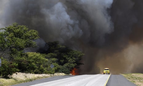 Smoke from the fire closes Kuihelani highway in central Maui.