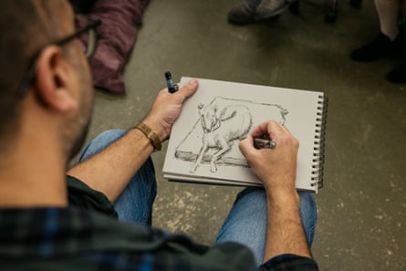 ‘I draw the long sweep of her belly, all the way around her leg.’