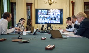 Boris Johnson chairs his first digital cabinet meeting at No 10, on 30 April.