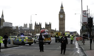 Police secure the area on the south side of Westminster Bridge