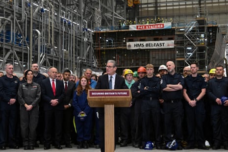 Keir Starmer giving a speech during a visit to BAE Systems in Govan, Glasgow.