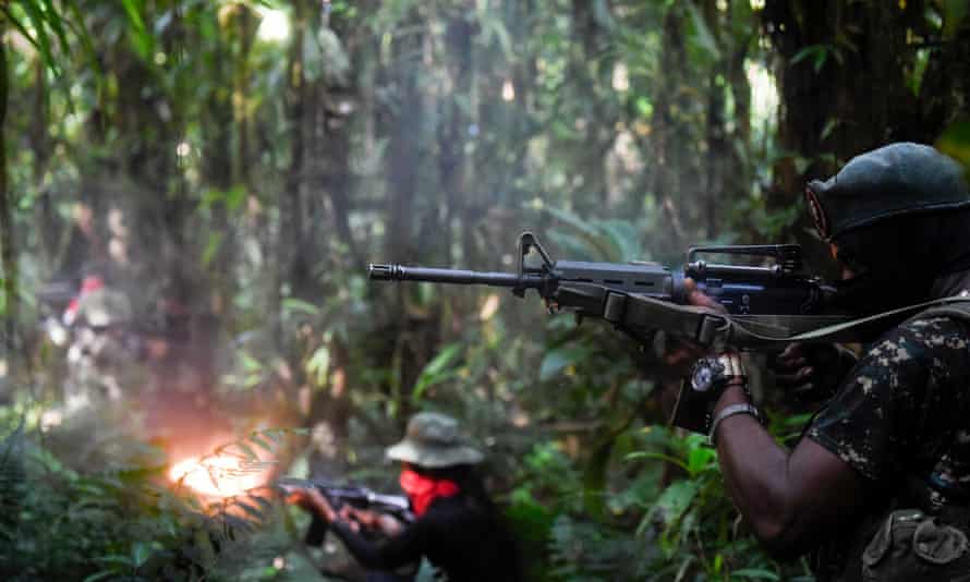 National Liberation Army (ELN) guerrillas, seen here in training in the Chocó jungle, have taken advantage of the power vacuum in Catatumbo since the peace deal.
