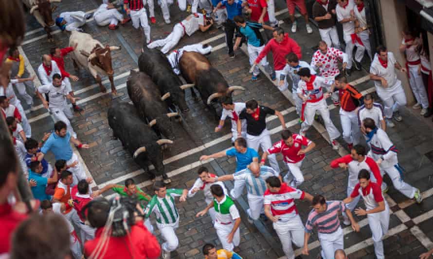 Running of the Bulls, Festival of San Fermin, Pamplona, Navarra, Spain.