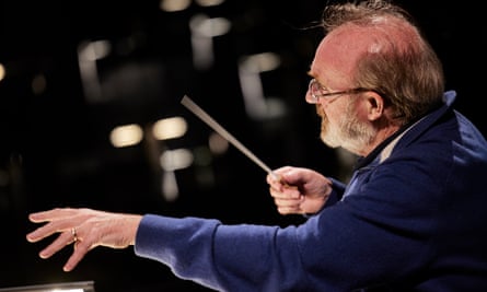 Martyn Brabbins in the pit during tech rehearsals for a production of Wagner’s The Valkyrie directed by Richard Jones in 2021.