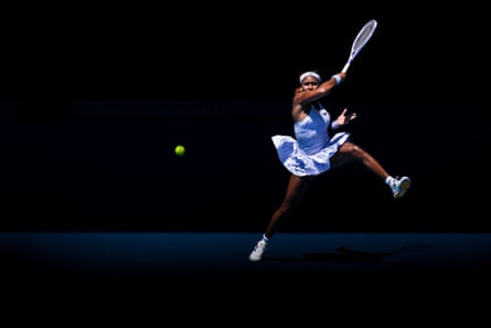 Coco Gauff of the United States plays a forehand