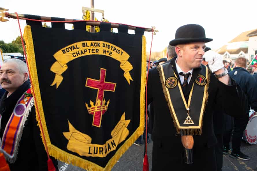 Andrew Hamill pictured at an anti-protocol rally and parade in Lurgan.