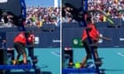 Kyrgios loses his cool in angry confrontation with umpire and smashes racket - video