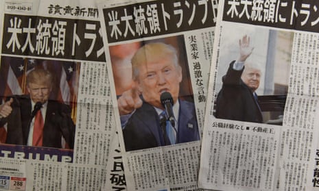 Japanese newspapers report the victory of Donald Trump. Japan’s prime minister Shinzo Abe is a big loser from the election result.