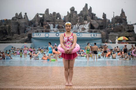 Swimmer Ri Song-Hui poses for a portrait at the Munsu Water Park in Pyongyang on 21 July