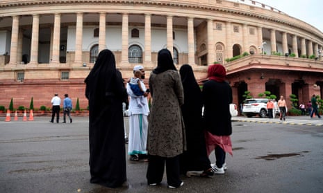 Muslim women visit parliament in New Delhi where the lower house outlawed the Muslim divorce practice of ‘triple talaq’.