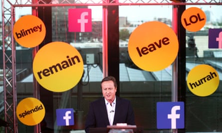 David Cameron takes part in a BuzzFeed News and Facebook Live EU referendum debate, June 2016.