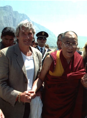 American actor Richard Gere shakes hands with the Dalai Lama in Sicily in 1996. The Dalai Lama was there to receive the honorary citizenship of Palermo.