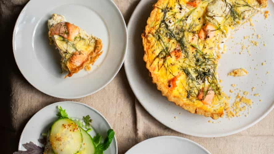 Nigel Slater’s salmon and cream cheese tart.