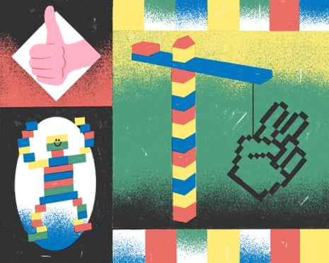 an illustration of blocks and hands
