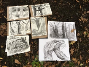 The group’s finished work, the writer’s drawing is in the middle row on the left.