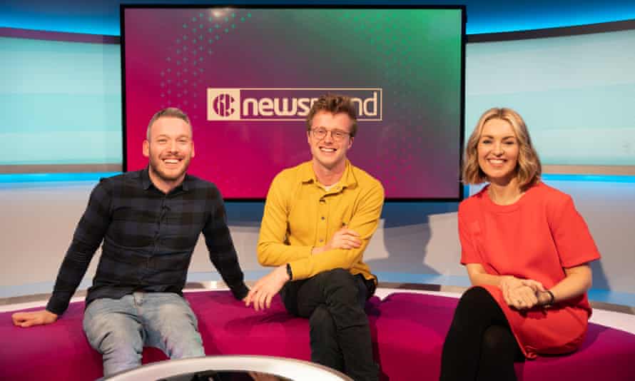 Martin Dougan, Scott Bryan and Hayley Hassall on set.