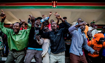 Supporters of the National Super Alliance and Raila Odinga celebrate his swearing-in.