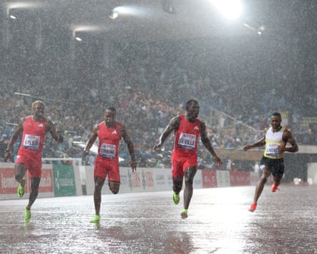 Noah Lyles is beaten by Jamaica’s Oblique Seville in the men’s 100m.