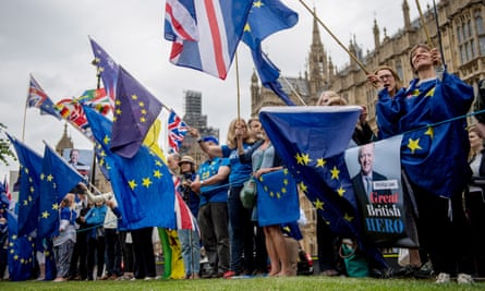 Anti-Brexit demonstrators outside the Houses of Parliament on 12 June.